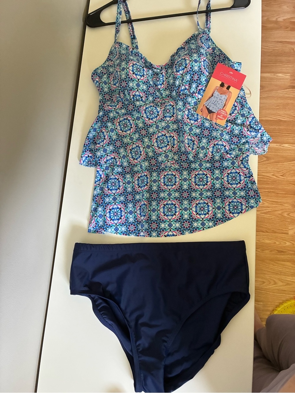 Christina Blue Patterned Tankini Swim Set